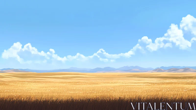 Golden prairie horizon beneath drifting summer clouds.