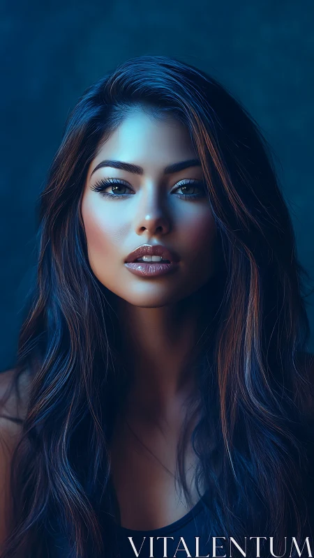 Digital portrait of woman in cool cinematic lighting.