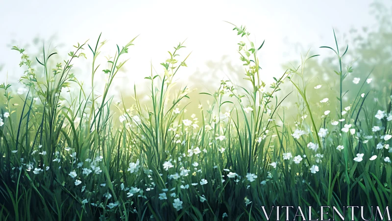 Backlit meadow microflora with high-fidelity atmospheric bloom.