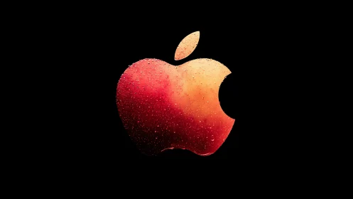 Apple-shaped logo rendered as wet red and orange surface