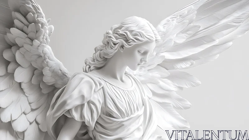 Winged classical figure rendered in white sculptural detail.