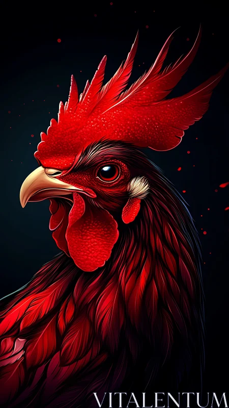 Crimson Rooster Commands the Midnight Canvas