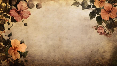 Aged floral border frame with textured paper and vignette lighting