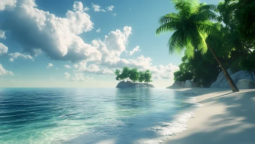 Tropical Island Paradise with Palm Trees and Crystal Waters.