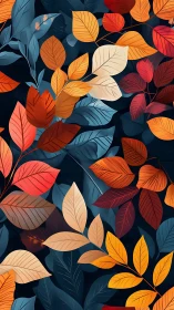 Autumn foliage pattern glows over deep midnight blues.