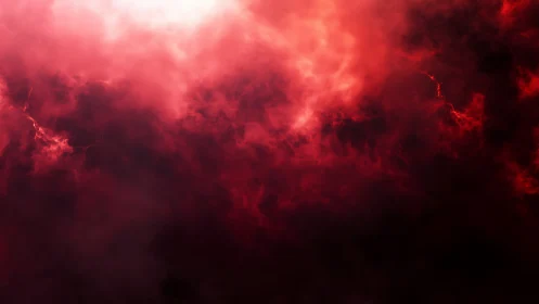 Crimson storm clouds churn over darkened atmospheric void