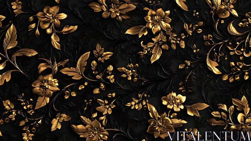 Golden Blooms Waltz: Metallic Florals on Midnight Canvas.