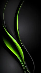 Curved green and black glossy ribbons intersect on dark field