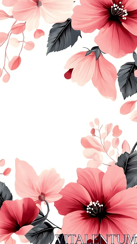 Vector Floral Composition with Pink Cosmos Petals and Graphite Foliage
