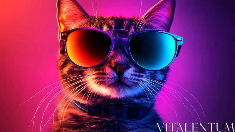 Cool cat wearing sunglasses with neon gradient lighting effect.