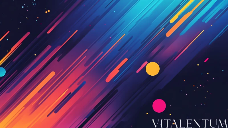 Vibrant neon streaks race across a cosmic abstract sky