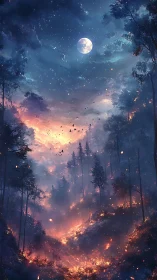 Luminescent Nocturnal Forest: Compositional Interplay of Celestial and Terrestrial Light