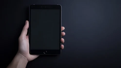 Hand Grasping Digital Canvas: Sleek Device Emerges from Shadow.