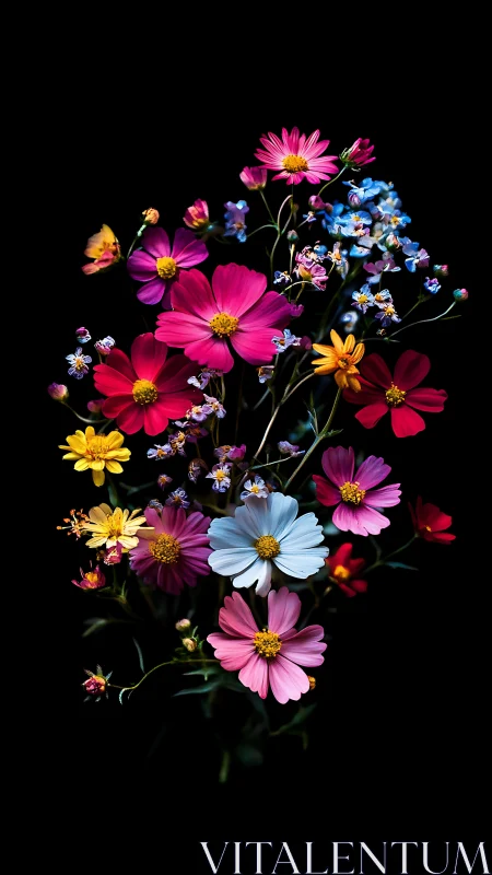 Chromatic Cosmos Blooms Against Midnight's Velvet Embrace