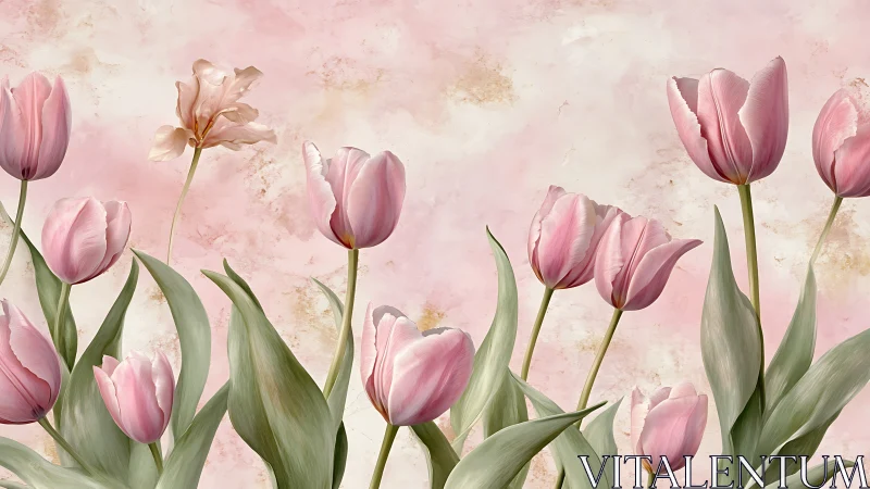 Pink Tulips on Textured Cream Background