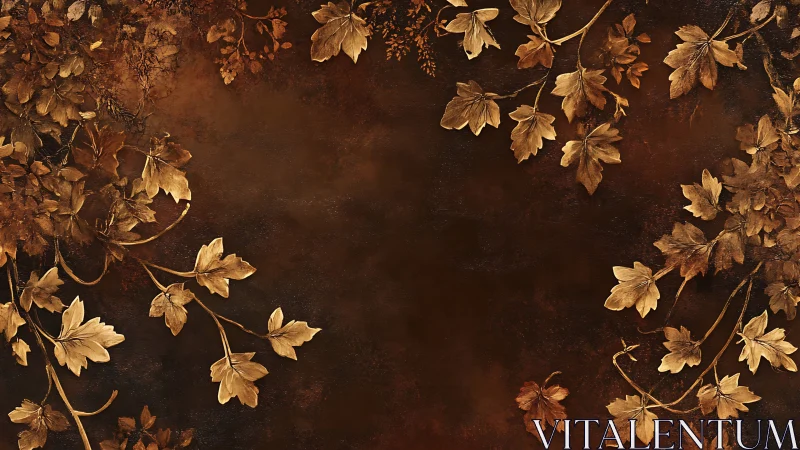 Burnished autumn leaves framing deep umber void.