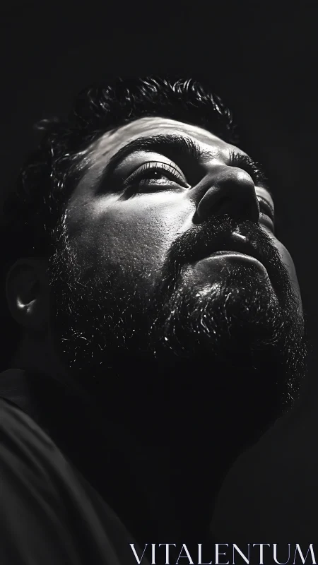 Low-key monochrome portrait using dramatic upward rim lighting