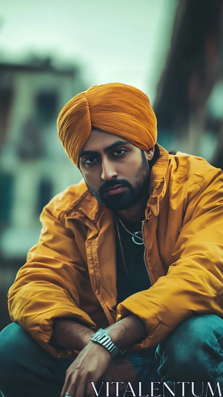 Warm portrait of a thoughtful man in vibrant mustard tones