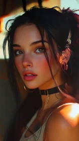 Sunlit gaze and softly rebellious portrait moment.