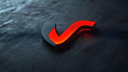 Glowing Red Check Mark on Dark Textured Surface, 3D Digital Art.