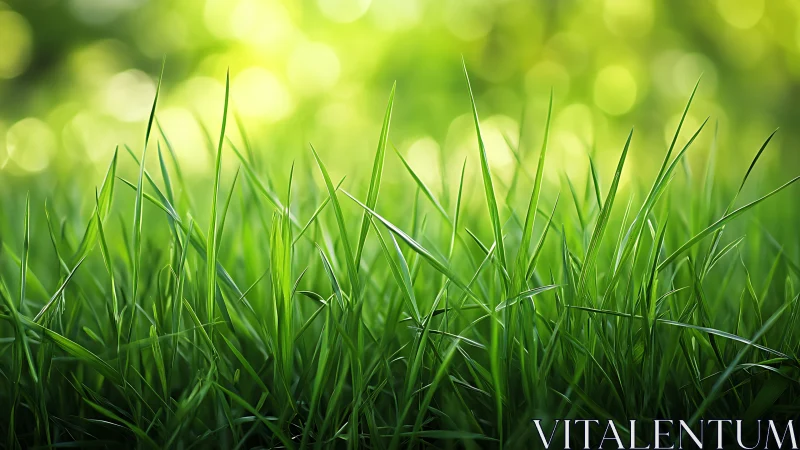 Close-up of Vibrant Green Grass in Soft Sunlight, Nature Photography.