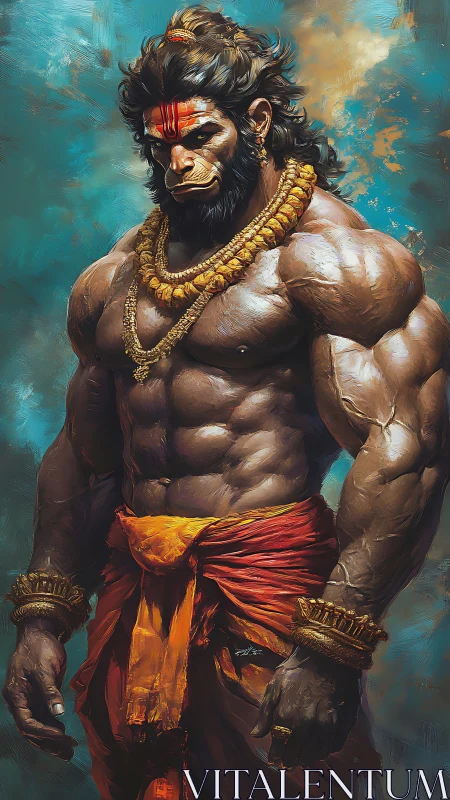 Divine warrior ape demigod blazing in molten saffron light.
