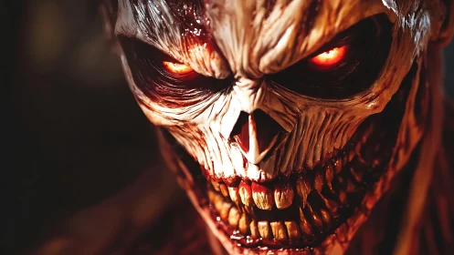 Demonic skull creature with molten eyes and bloody grin.