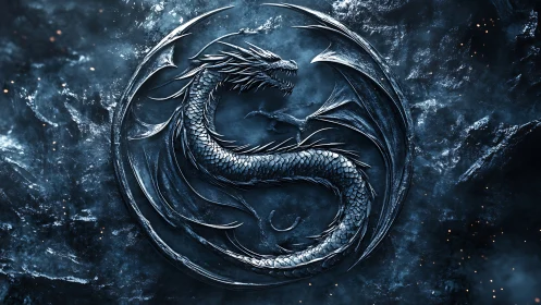 Silver frost dragon coiled in a storm of frozen sparks.