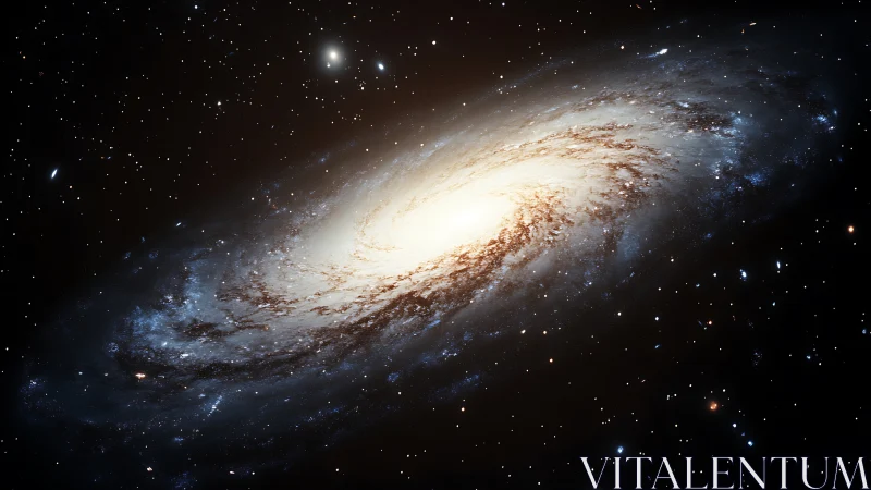 Spiral galaxy rendered with luminous core and extended arms
