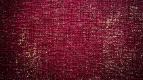 Worn red fabric texture with visible woven surface details.