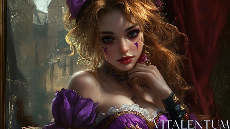 Baroque courtesan portrait under moody window light.