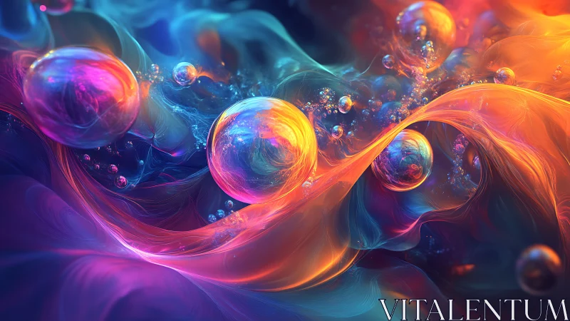 Nebula spheres drift through molten ribbons of prismatic light.