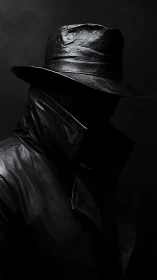 Shadowed trenchcoat drifter cloaked in midnight leather mystery.