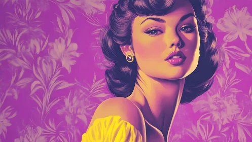 Retro muse turns violet blooms into neon-lit whispers
