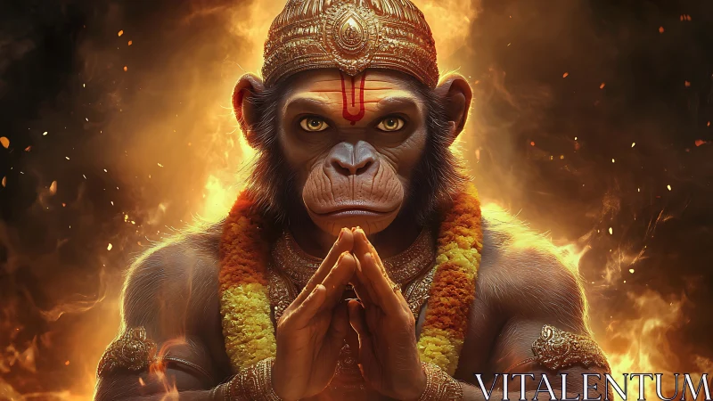 Divine simian warrior rendered in fiery devotional glow.