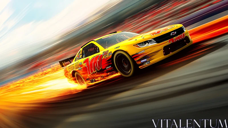 High-speed stock car rendered with extreme motion blur streaks