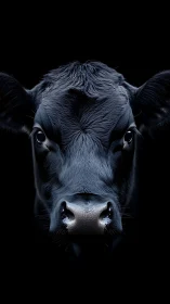 Midnight bovine portrait in glossy shadow-kissed focus.