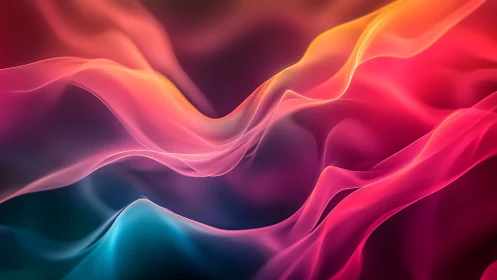 Flowing neon light waves curve across dark gradient space