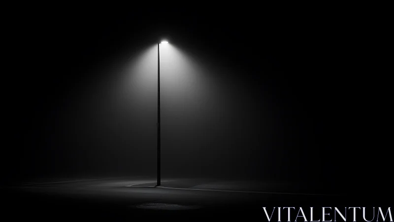Isolated streetlight illuminating empty dark roadway at night.