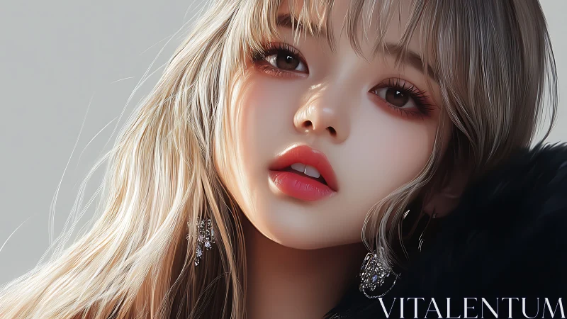 Hyperreal digital portrait of blonde woman with coral lips.