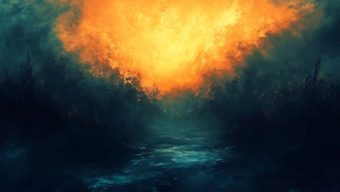 Ethereal Chasm Glows with Radiant Golden Light Breaking Through