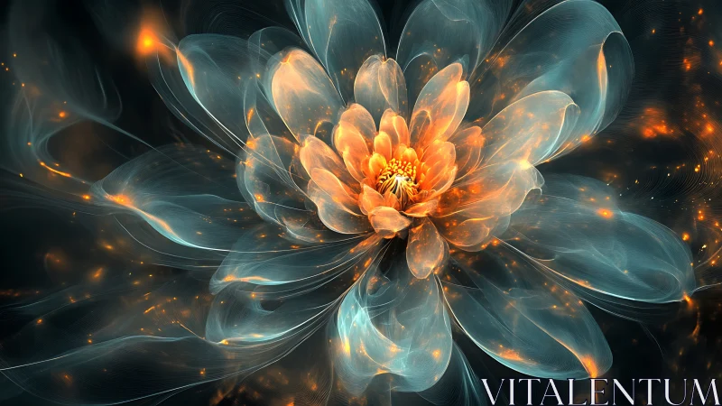 Luminescent fractal flower with translucent ember petals.