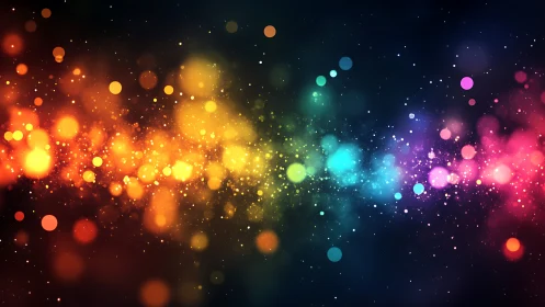 Multicolor bokeh light field on dark gradient background.