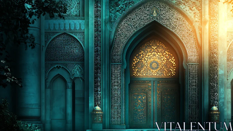 Gilded portal of emerald stone and whispered stories.