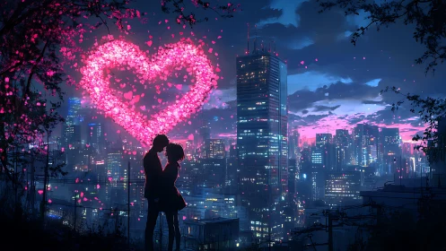 Neon Heart: Urban Love at Dusk.
