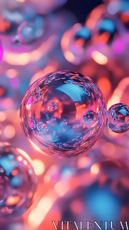 Macro translucent bubbles in neon bokeh, shallow depth of field.