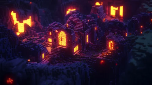 Neon Citadel Ablaze: Digital Fortress Glowing in Violet Dusk.