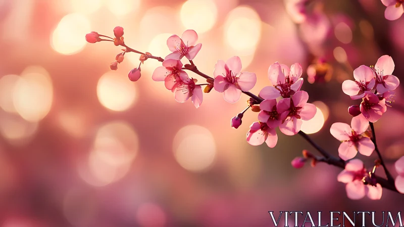 Cherry Blossom Branch Against Softly Blurred Background
