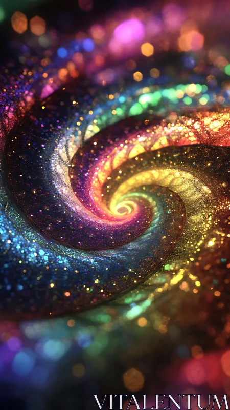 Vivid spiral galaxy of glowing multicolored light and dust.