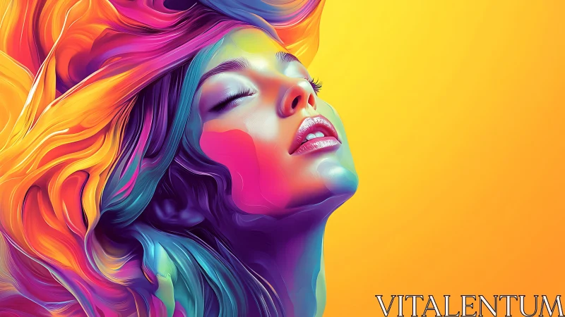 Chromatic portrait isolates flowing spectral hair against warm field